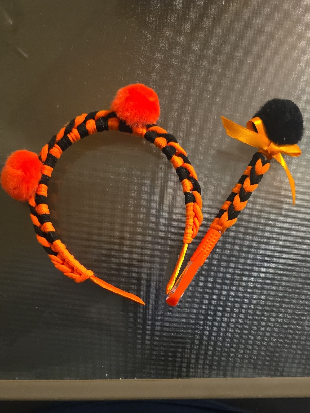 Kids Orange & Black Braided Headband And Pen Accessory